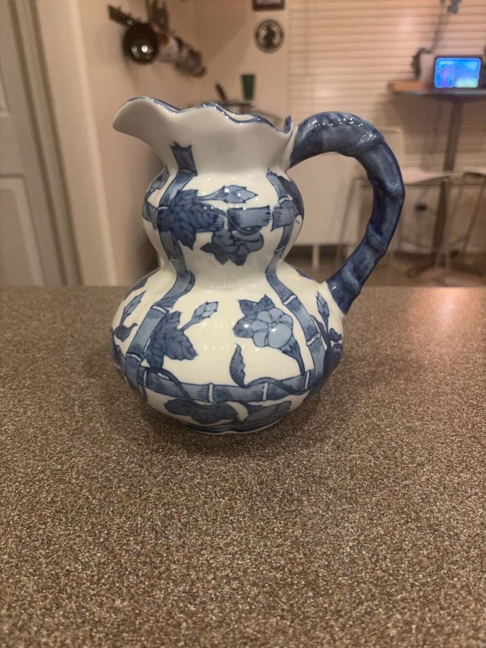 Blue and White Floral Bamboo Pattern Porcelain Gourd Pitcher